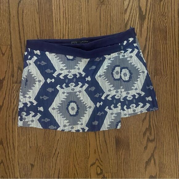 Vintage Zara Ikat Blue and White Southwestern ethnic mini wrap skirt L - Picture 1 of 4